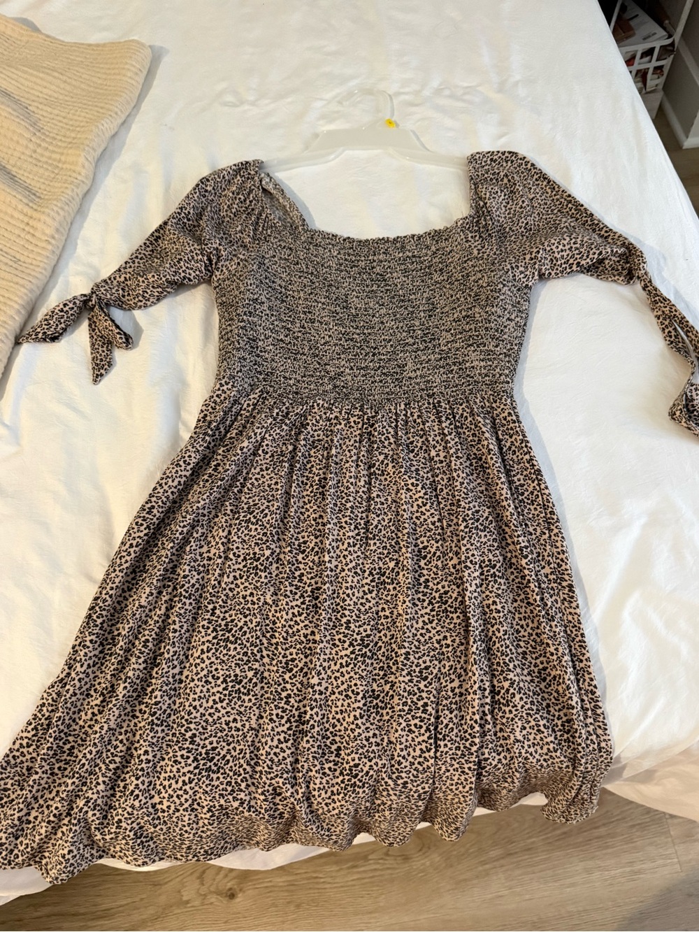 American Eagle Leopard Print Smocked Dress - Beige/Black